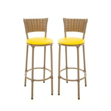 Imagem de KIT 2 Banquetas Alta Encapada Junco CAPPUCCINO Area de Lazer Cozinha B