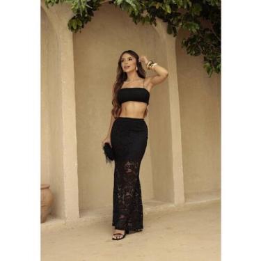 Imagem de Conjunto Festa Saia Longa e Top em Renda - luh may, Preto, M