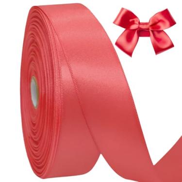 Imagem de AEVORA Fita de cetim dupla face de 2,5 cm, fita de embrulho de presente 50 metros para buquês de flores, embrulho de artesanato de Natal, faixas de cabelo, costura - casamento (vermelho melancia 243)