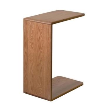 Imagem de Mesa lateral minimalista em forma de C - mesa lateral de sofá vertical horizontal utilizável minimalista mesa de cabeceira de madeira (marrom)