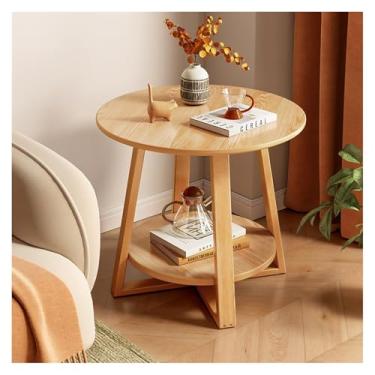 Imagem de Mesa de centro de design simples pequena mesa redonda pequena sofá pequeno mesa lateral de madeira maciça quarto mesa de cabeceira prateleiras varanda pequena mesa de centro minimalista mesa lateral
