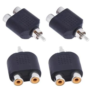 Imagem de Adaptador divisor de áudio e vídeo 4 peças plugues RCA macho para 2 conectores RCA fêmeas para sistema estéreo doméstico