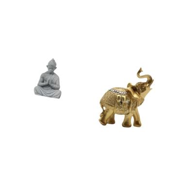 Imagem de Fenteer Escultura de Harmonia de Sun Wukong E Elefante, Estatueta Artística de Resina de Buda, Animal para Decoração de Casa, Pátio de Hotel, Quarto, Mesa