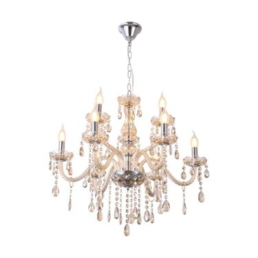 Imagem de MALOSA Lustre de cristal grande de conhaque, lustres de teto alto com 9 luzes para sala de jantar, sala de estar, quarto, hall de entrada, escada, luminária pendente de cristal de 67 cm