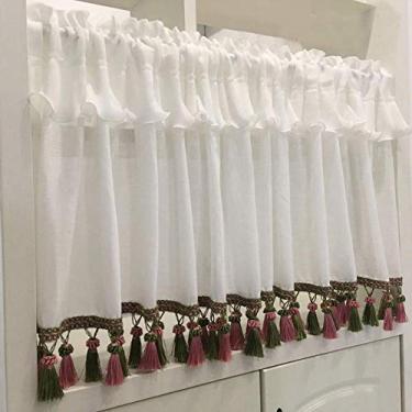 Imagem de LUOFDCLDDD Cortina, cortina pequena, cortina de café americano, fio/meia cortina, cortina curta, decoração, para cozinha/restaurante/café/banheiro/guarda-roupa/lareira/cortina de pano/1 peça/D/L 130 x
