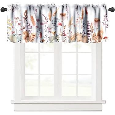 Imagem de Cortina de saia de outono, Dia de Ação de Graças, rústico, casa de fazenda, boho, folhas florais selvagens, abóboras, blackout, janela curta, tratamentos para cozinha, café, sala de estar, 137 x 45 cm