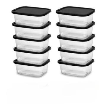 Imagem de Potes Transparentes 500ml com Tampa Reutilizável - Apto para Freezer e Microondas, Ideal para Marmitas Fitness(Kit 20 Potes Preto BPA Free)