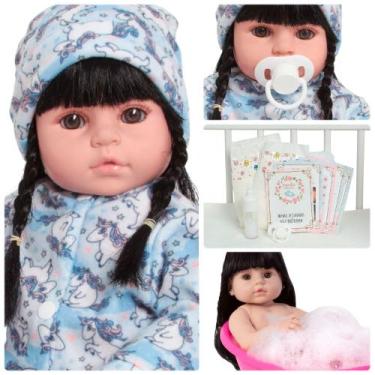 Imagem de Bebe Reborn Princesa Valentina 46cm Macacão Unicórnio Fofo - Cegonha R