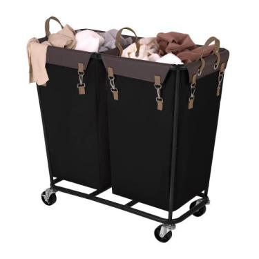 Imagem de Cesto de roupa suja StorageWorks 280L com rodas, 2 seções, preto