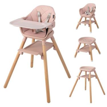 Imagem de Cadeira alta BABY JOY 6 em 1 conversível de madeira para bebês rosa