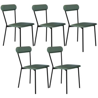 Imagem de Kit 05 Cadeiras Estofada Para Sala de Jantar Liora Preto C01 Courino Verde Sálvia - Lyam Decor