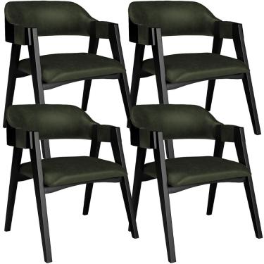 Imagem de Kit 4 Cadeiras Sala de Jantar Estar Living Estofada Suran L02 Preto Couríssimo Verde Musgo - Lyam Decor