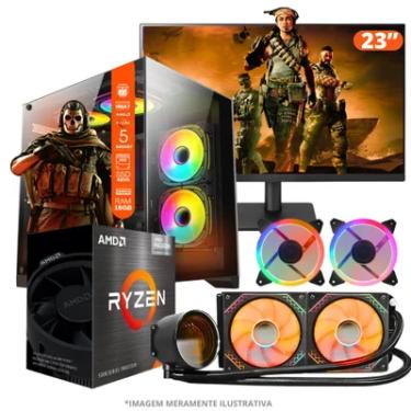 Imagem de PC Gamer Amd Ryzen 5 5600gt, 16gb Ram, Placa De Video Radeon Vega 7, SSD 480GB, Fonte 550w, Water Cooler + Monitor 23 LED 75hz
