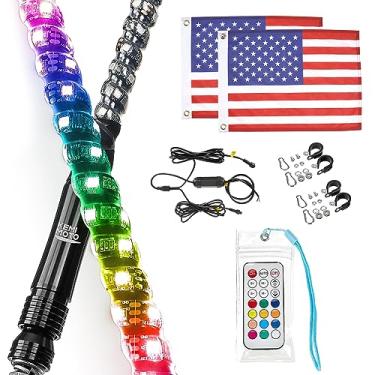 Imagem de KEMIMOTO 2 peças de luzes espirais de 91 cm para lado a lado, luzes de LED chicote para UTV ATV Barco Jeep Offroad, antena LED de controle remoto RF compatível com Polaris RZR Can-Am Maverick X3 Sportsman