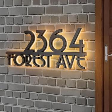 Imagem de Números de casa com iluminação solar - Placa de endereço iluminada acrílica personalizada - Números de endereço LED grandes à prova d'água - Números de rua iluminados de 10 a 15 cm com kit de
