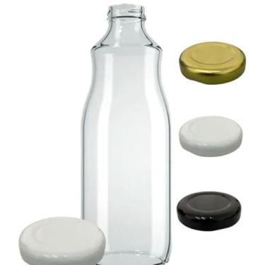 Imagem de Kit 6 Garrafas Vidro Suco Leite Cha 1 Litro Tampa 38mm Lacre Vedação Armazenamento Líquidos (Tampa Branca)