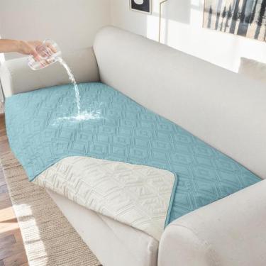 Imagem de Capa de sofá Genina 100% impermeável para sofá de 4 almofadas azul cel