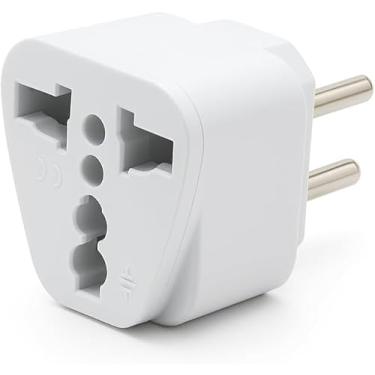 Imagem de Adaptador Universal de Tomada Internacional, Conversor Bivolt para Viagem, Compatível com Padrões UK e EU para BR, Branco