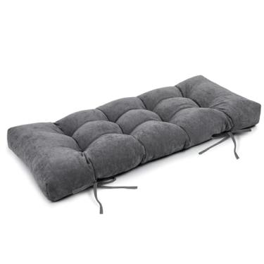 Imagem de ROFIELTY Almofada de banco tufada, tecido de chenille, almofada de sofá de vime 2 laços, adequada para banco de piano/móveis internos/balanço (cinza escuro, 42 × 16 × 4)