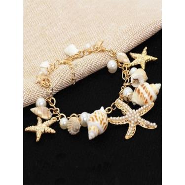 Imagem de Pulseira de estrela do mar para o verão, joias de praia leves com miçangas, estilo boho, pulseira ajustável para roupas casuais, acessórios de praia empilháveis para uso diário, moda moderna