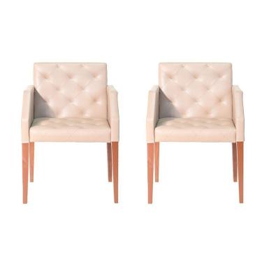 Imagem de Kit 2 Poltronas Decorativa Nina Em Tecido Sintético Costura Capitonê - Bege - Cor: Bege