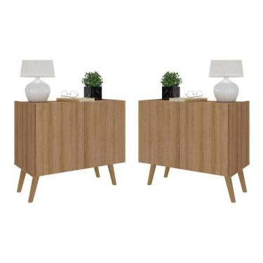 Imagem de Kit 2 Mesas De Cabeceira Retrô 2 Portas Rustic natural - MULTIMOVEIS