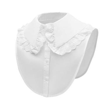 Imagem de Blusa de gola falsa com acabamento em renda branca pontiaguda para mul