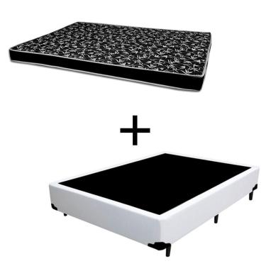 Imagem de Cama Box Casal 138 Tecido Sintético Branco Com Colchão Hamburgo - 100% Espuma - D28 Preto 54x138x188