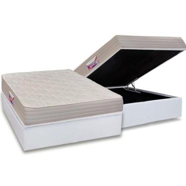 Imagem de Cama Box Baú Casal: Colchão Espuma D45 Herval Top + Base Crc Courano Branco(138X188)