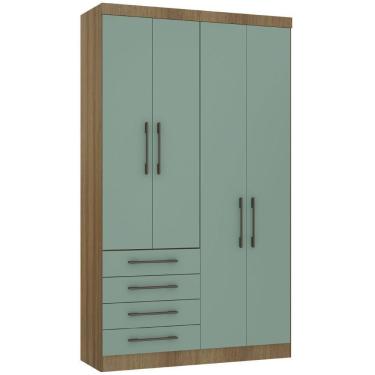 Imagem de Guarda Roupa Modulado 134,50cm 4 Portas E 4 Gavetas Paris Luciane Móveis Avelã Pf Com Verde Pf