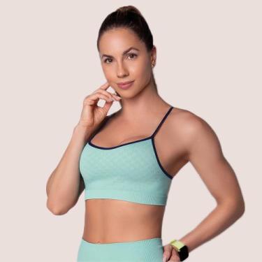 Imagem de Top Quadriculado Sem Costura com Bojo Removível Selene, Verde agua, P