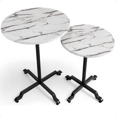 Imagem de Kit Conjunto 2 Mesas De Canto Lateral Alta E Baixa Em Aço Design Moder