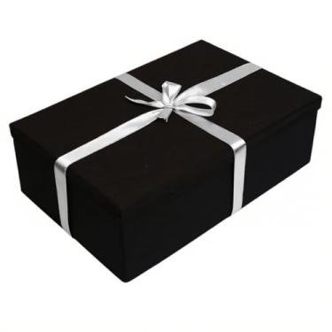 Imagem de Caixa de Presente Grande, Charmosa com Laço Cetim ideal para festas, aniversários, celebrações decoração elegante e presentação especial(Preto/Prata)
