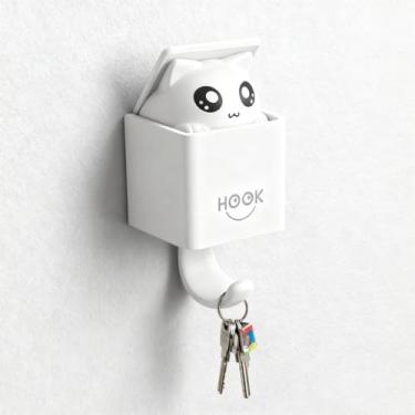 Imagem de 1 suporte para chaves de parede gancho 3D gato com porta de abertura fácil instalação multifuncional suporte de animais para entrada