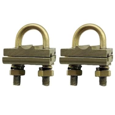 Imagem de Braçadeira de haste de aterramento para 2 fios verticais, fixação de fiação de latão em U, conecte o cabo de 0,8-1,3 cm com tubo de água de 0,8-2,3 cm tubo de aço ou haste de cobre, 2 peças