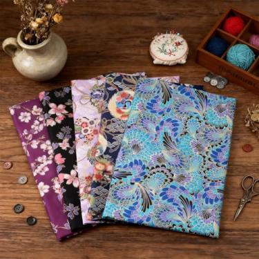 Imagem de Pacote de tecido de artesanato de algodão 5 peças, patchwork, 25 x 20 cm (25 x 20 cm) pano de embrulho de algodão colorido estilo japonês quadrado acolchoado costura patchwork tecido, scrapbook faça