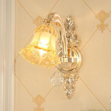 Imagem de Luminária de parede de cristal de luxo europeia, moderna, com LED, para decoração de sala de estar, quarto, escritório, quarto modelo, hotel, casa de campo, corredor (1 lâmpada, 1 peça).