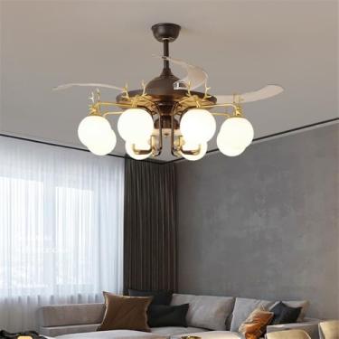 Imagem de Ventilador de teto moderno e discreto com luz LED para sala de estar, restaurante, quarto, escritório, casa de campo ou hotel, com controle remoto (8 lâmpadas, 1 unidade).