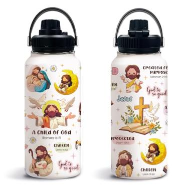 Imagem de Presentes cristãos para mulheres, Child of God, garrafa de água de 946 ml com tampa, presente inspirador de Natal com versículo bíblico baseado na fé, presente para ela, presente de aniversário de