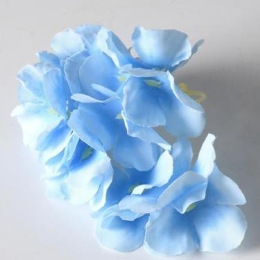 Imagem de 10 peças de flores artificiais – flor de seda com hastes hortênsias azuis, arranjos florais falsos para casa de banho, escritório, mesa, centro de mesa, prateleira, decoração de casamentos