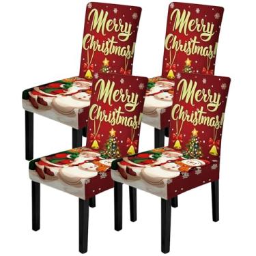 Imagem de ANNA QUEEN Conjunto de 4 capas de cadeira de Natal, capas elásticas removíveis, laváveis para jantar, fazenda, hotel, festa, casamento (estilo 12)
