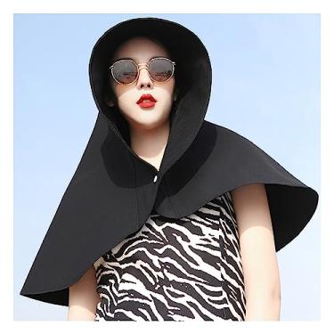 Imagem de Chapéu de Sol Feminino Confortável e Elegante Aba Larga Verão UPF50 Proteção Solar Pesca Chapéu para Caminhadas (Preto)