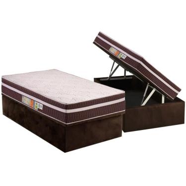 Imagem de Cama Box Baú Solteiro: Colchão Anatômico Polar D28 Orthoface Vip + Base Crc Suede Brown (88x188)
