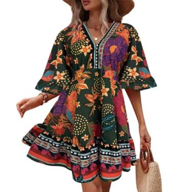 Imagem de Vestido Floral Midi Gola V Bufante Lançamento Blogueirinha  Festa Bala