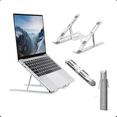 Imagem de Suporte Premium em Alumínio para Notebook e Tablet, Dobrável, Ergonômico, Ajustável em 6 Ângulos, com Altura Regulável e Estojo para Armazenamento, Portátil