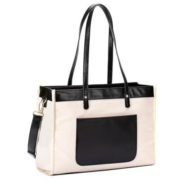 Imagem de Bolsa feminina para laptop de lona impermeável de 15,6 polegadas bolsas de ombro para computador pasta casual, Preto