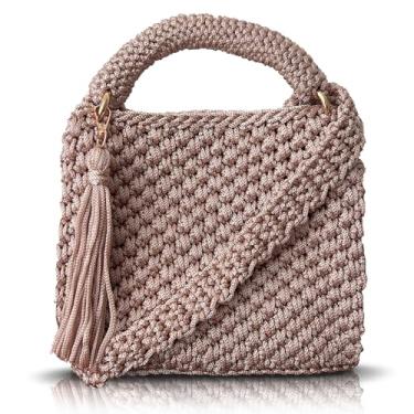 Imagem de Bolsa de ombro feminina de crochê feita à mão – Bolsa transversal de malha boho com borla, bolsa de tecido leve, bolsa casual elegante para uso diário e viagens