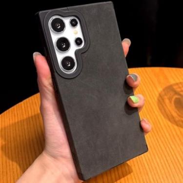 Imagem de Capa de couro luxuosa com estampa de luxo para Samsung S25 S24 S23 S22 Ultra Plus, capa protetora magnética de quatro cantos à prova de quedas (para Samsung S25/preto)