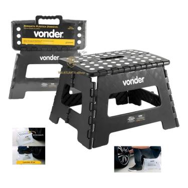 Imagem de Banqueta Camping Dobravel Com Alça 150Kilos Preta Reforçada