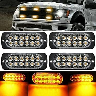 Imagem de 4PCS 12 LED Strobe Luz de Emergência Barras Aviso Amarelo Farol Perigo Pisca Sinal Lâmpada para Caminhão Reboque com 18 Modos IP67 Capa Alumínio Lente Clara 12V-24V 36W Chips COB Vida Útil Superior a